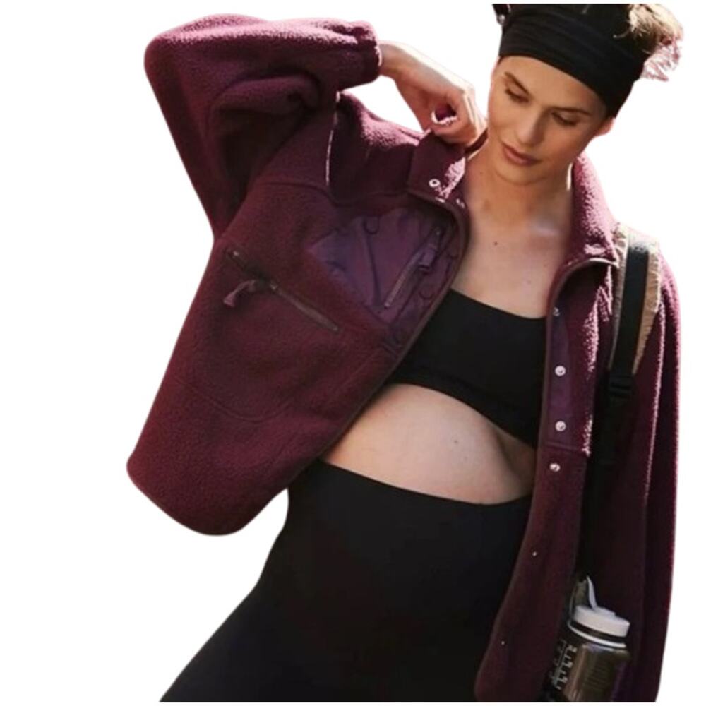 NEW Free People Movement x Hatch Hit The Slopes Fleece Jacket L Deep Maroon NWT